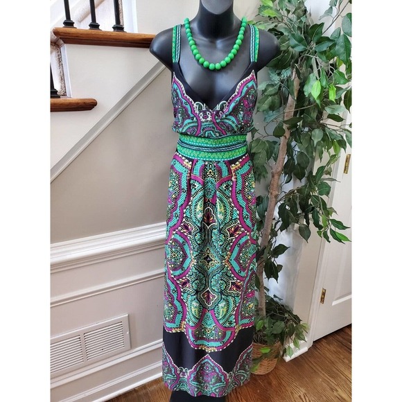 Multicolor Women's Polyester Sweetheart Neck Sleeveless Long Maxi Dress Size 10 - Picture 1 of 9